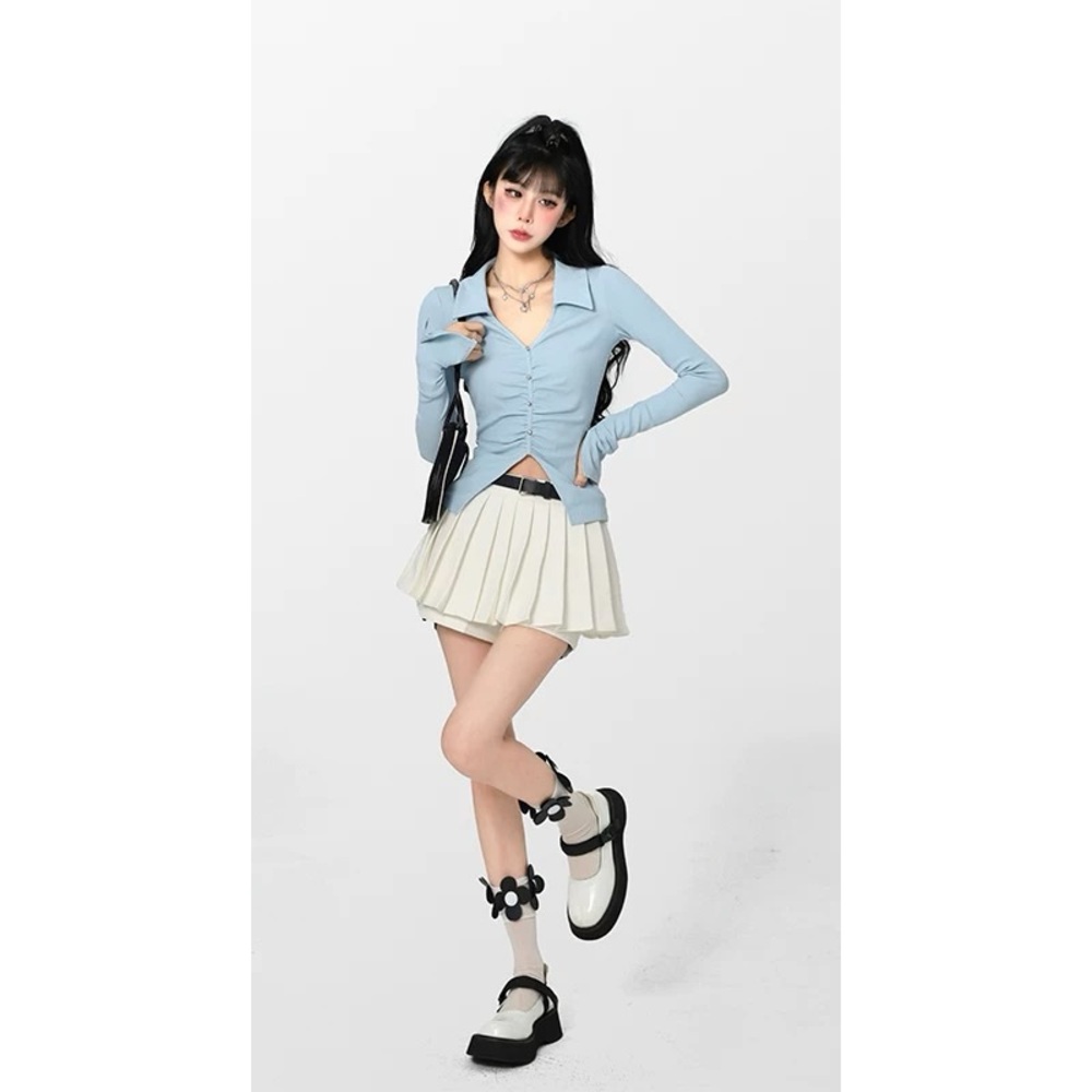 Elegant Cream Pleated Skirt